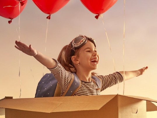 Girl in a flying parcel