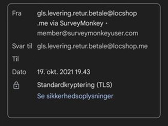 Eksempel på phishing mail GLS