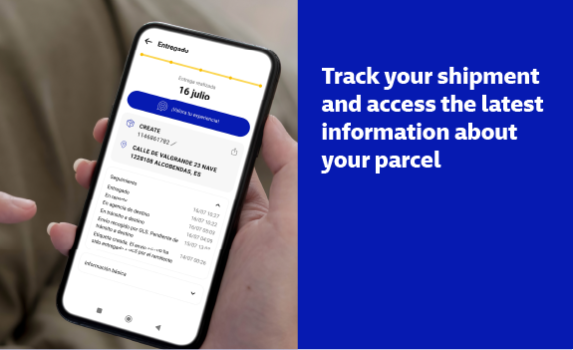 Person checking parcel tracking in real time on a mobile phone with delivery service app and updated shipment status