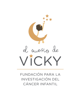 Logo de la Fundación El Sueño de Vicky, dedicada a la investigación del cáncer infantil, con ilustración de una niña sentada en una luna creciente alcanzando estrellas