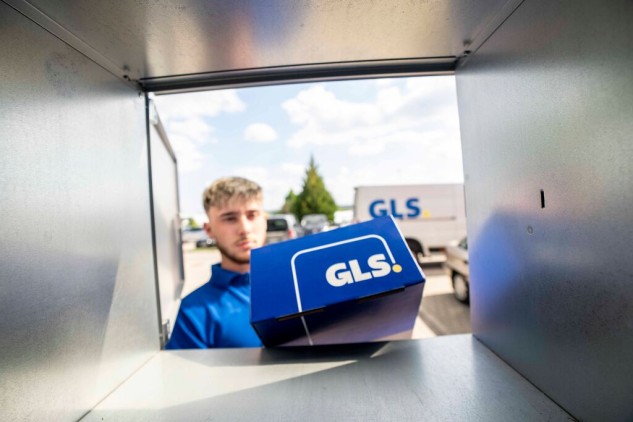 Paquete siendo depositado en un locker de GLS para una entrega segura de última milla y una recogida cómoda por parte del cliente.