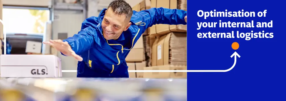 Happy man grabs a package