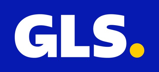 GLS logotip bel na modri podlagi